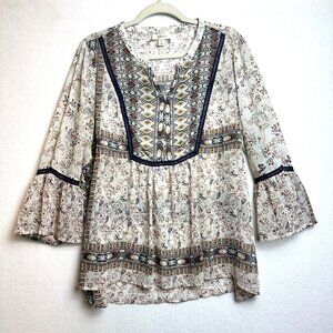 Style & Co Boho Hippie Sheer Womens XL Blouse Resort Fairy Prairie Whimsy Floral
